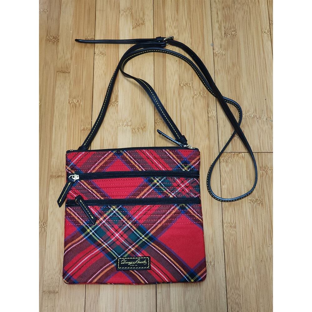 Dooney & Bourke Crossbody Bag Womens Small Red Plaid Adjustable Zip Compartments
